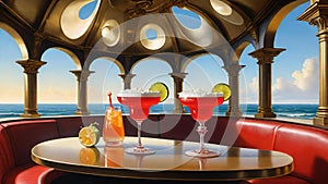 Enjoy cocktails in the private area of a beach bar with a magnificent view of the sea.