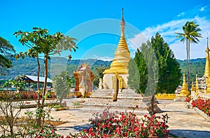 Enjoy the garden ofKan Tu Kyaung monastery, Pindaya, Myanmar