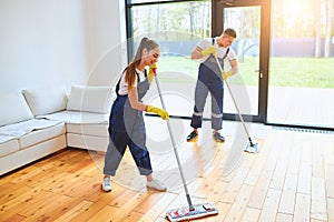 Enjoy job in cleaning service together