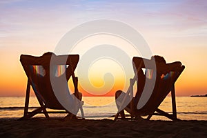 Enjoy life concept, couple relaxing in beach hotel