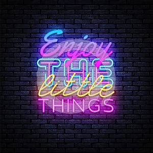 Enjoy little things neon in vintage style. Enjoy little things neon text vector illustration. Vector vintage
