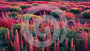 Enjoy the majestic landscape where endless herb fields spread out under a clear sky photo
