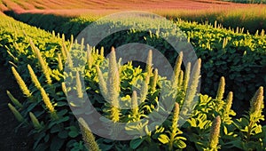 Enjoy the majestic landscape where endless herb fields spread out under a clear sky photo