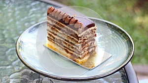 Enjoy opera cake from homemade bakery