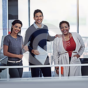 We enjoy our success together. Portrait of a group of smiling colleagues working together in an office.