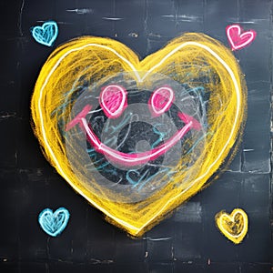 Chalkboard Smiles: Hand-Drawn Heart with Joy. Generative Ai