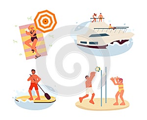 Enjoy summer break flat vector spot illustration set