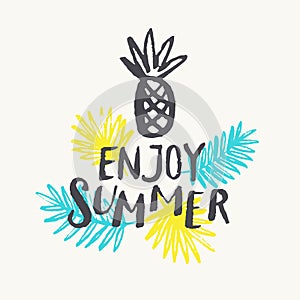 Enjoy summer. Modern hand drawn lettering phrase.