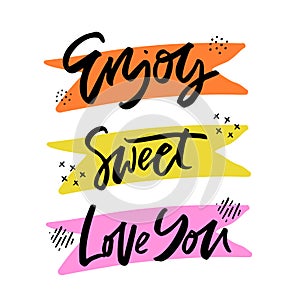 Enjoy, Sweet, Love you lettering cliparts set