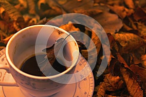 Turkish coffee in nature and dawn photo