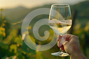 Enjoying a glass of white wine in the lush vineyard
