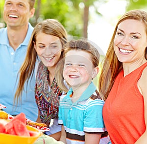 Enjoying a healthy lifestyle as a family. A happy young family relaxing in the park and enjoying a healthy picnic.