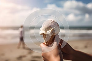 Enjoying Ice Cream on the Beach. Generative AI