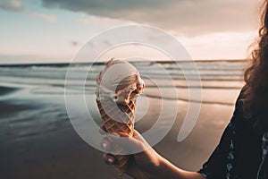 Enjoying Ice Cream on the Beach. Generative AI