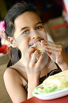 Enjoying lunch of warm panini