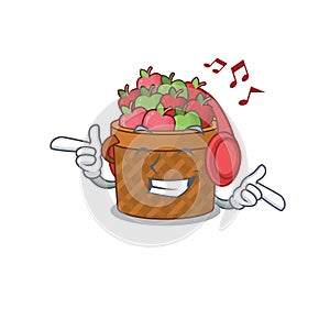 Enjoying music apple basket cartoon mascot design