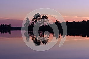 Midsummer sunset in Finnish Lapland in Kuusamo, Finland photo