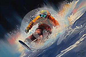 enjoying snowboarding, Concept travel ski, Snowboarder jumping,