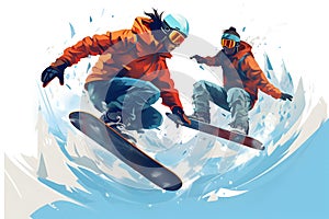 enjoying snowboarding, Concept travel ski, Snowboarder jumping,