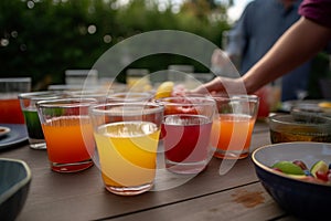 Enjoying summer vibes with a glass of juice at a backyard BBQ. Generative AI