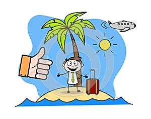 Enjoying Vacation at Beach - Office Businessman Employee Cartoon Vector Illustration