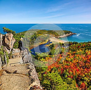 Enjoying the view of of Frenchman Bay from Beehive Hike in Acadia National Park