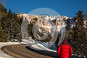 Enjoying the view from the side of the highway in southern Utah desert on a cold winter day