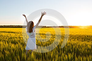 Enjoyment. Free Happy Woman Enjoying Nature. Freedom concept.