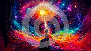 Enlightened being projecting the power of intention into the universe