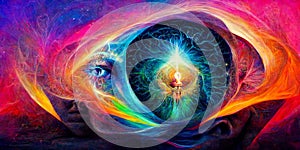 Enlightened being projecting the power of intention into the universe