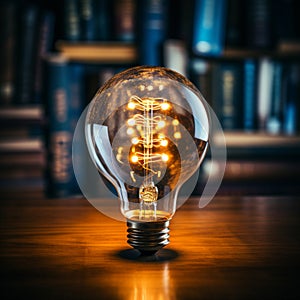 Enlightened insights Light bulb above book signifies creative ideas fostered through reading photo
