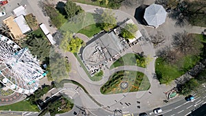 The Enlish Garden with Ferris Wheel and Flower Clock in Geneva from above - aerial view