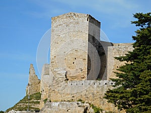 Enna, Sicily may 5 2017. Enna`s castle`s tower . A view of a historical castle in Sicily