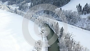 Enns river in Ennstal, Styria, Austria during winter