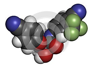 Enobosarm drug molecule. Selective androgen receptor modulator (SARM) that is also used in sports doping. 3D rendering. Atoms are