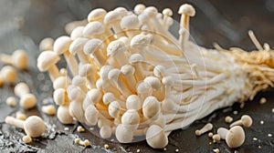 Enoki mushroom on wooden table for cooking