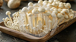 Enoki mushroom on wooden table for cooking