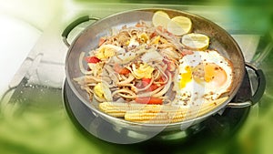 Enoki mushrooms fried with butter and salt has fried eggs menu i
