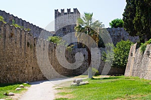 Enormous ancient walls of Rhodes town, Greece