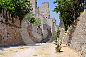 Enormous ancient walls of Rhodes town, Greece