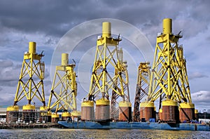 Construction of enormous offshore wind turbine bases