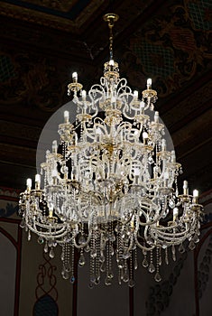 The enormous glass chandelier