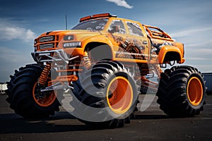 Enormous Monster truck giant orange fire. Generate Ai