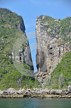 Enormous rock crack on an tropical island