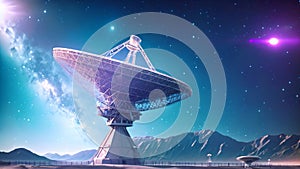 Enormous Satellite Dish Illuminates the Night Sky With Its Powerful Antenna Array, Space observatory with satellite dish