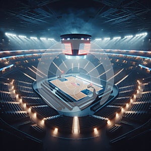 Enormous sports stadium with basketball court
