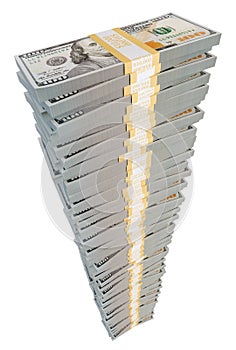 Enormous Stack of One Million Dollars in One Hundred Dollar Bills Isolated on a White Background