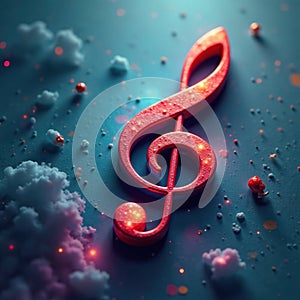 Enormous treble clef overshadows miniature notes , graphic, music