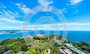 Enoshima island and urban skyline view in kamakura