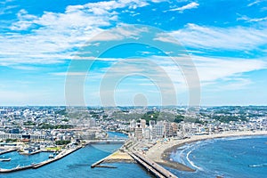 Enoshima island and urban skyline view in kamakura